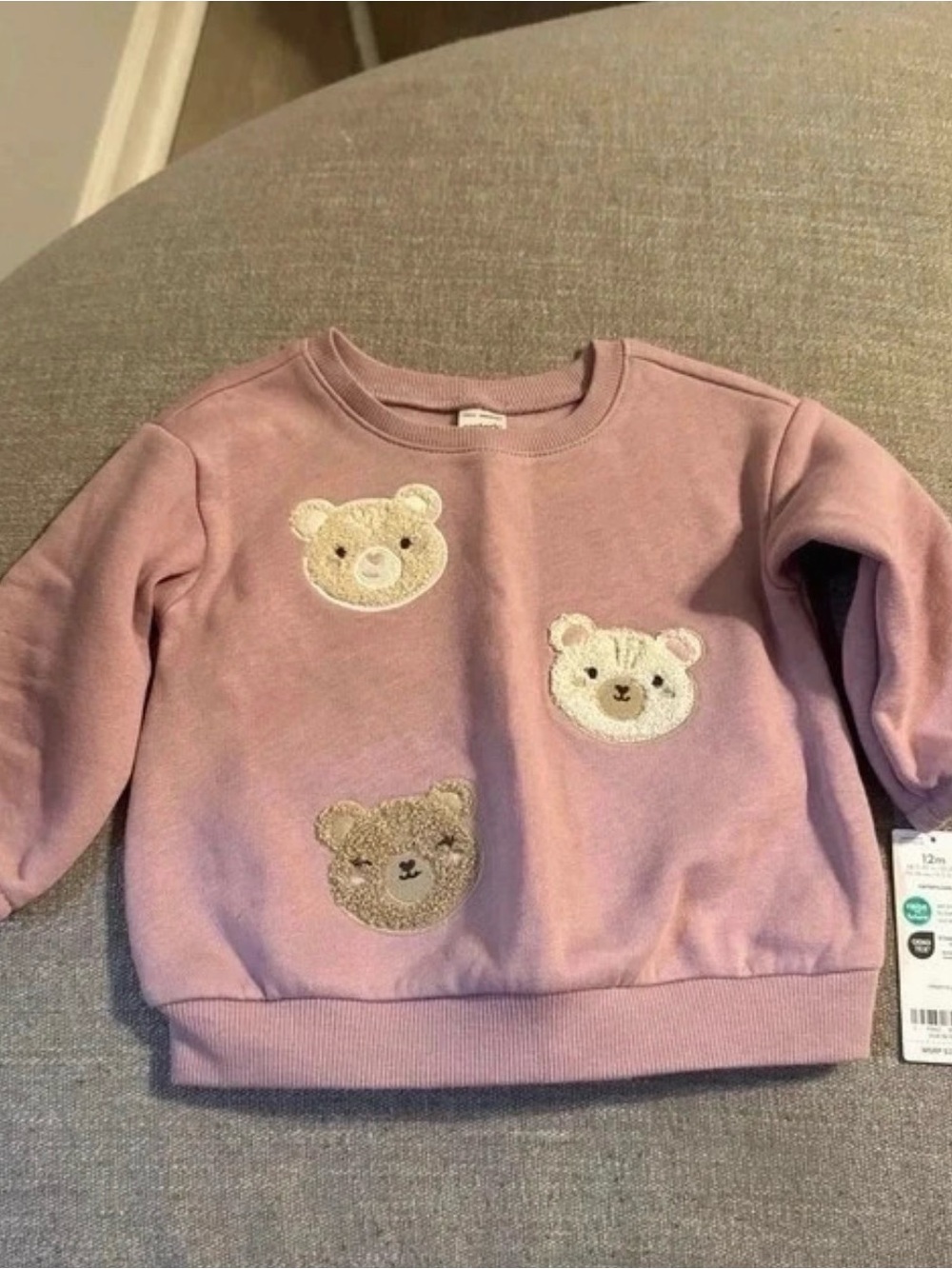 Carter's Dusty Pink Crewneck Sweatshirt with Teddy Bear Patches